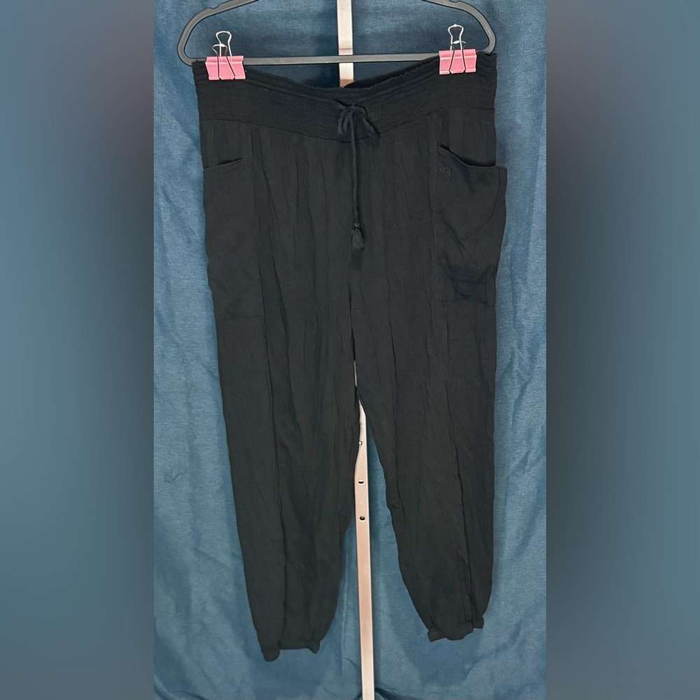 Aerie Black High Rise Linen Ankle Jogger Pants in Women’s Size XL